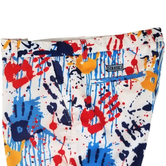 HRESKI Crazy Hands Design Multi-Colored Golf Shorts Men's 34 - Picture 4 of 5